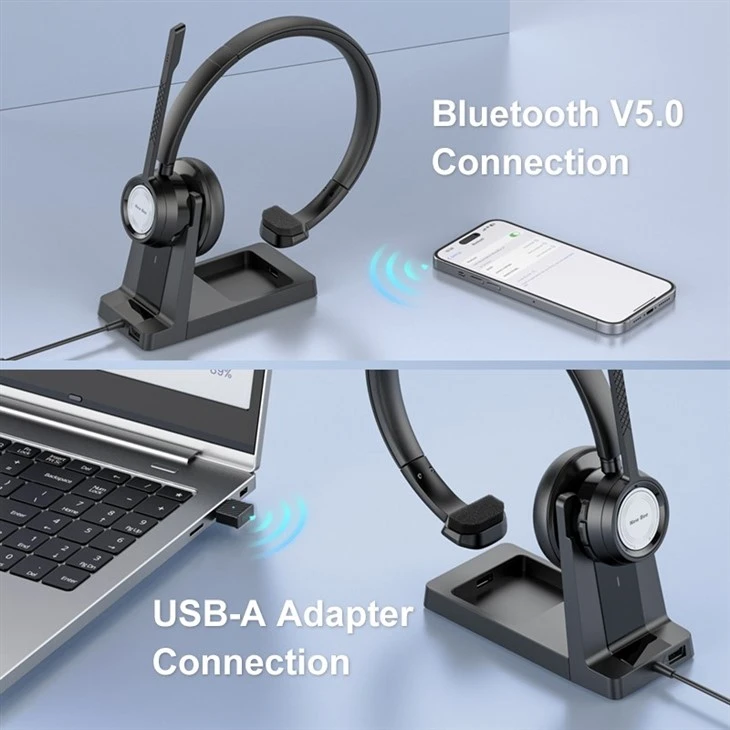 Noise Canceling Bluetooth Headset With Charging Base