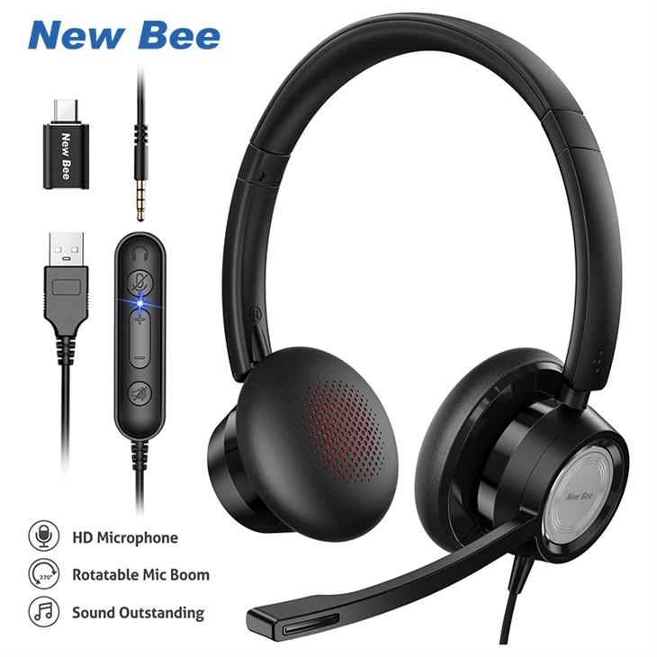 USB Office Headset Wired Headphones For PC